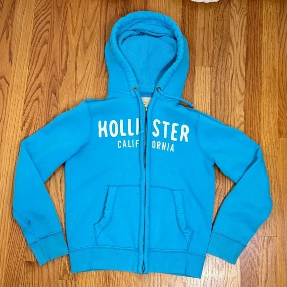 HOLLISTER California Y2K Zip Hoodie Jacket S Sky Blue - Picture 13 of 13